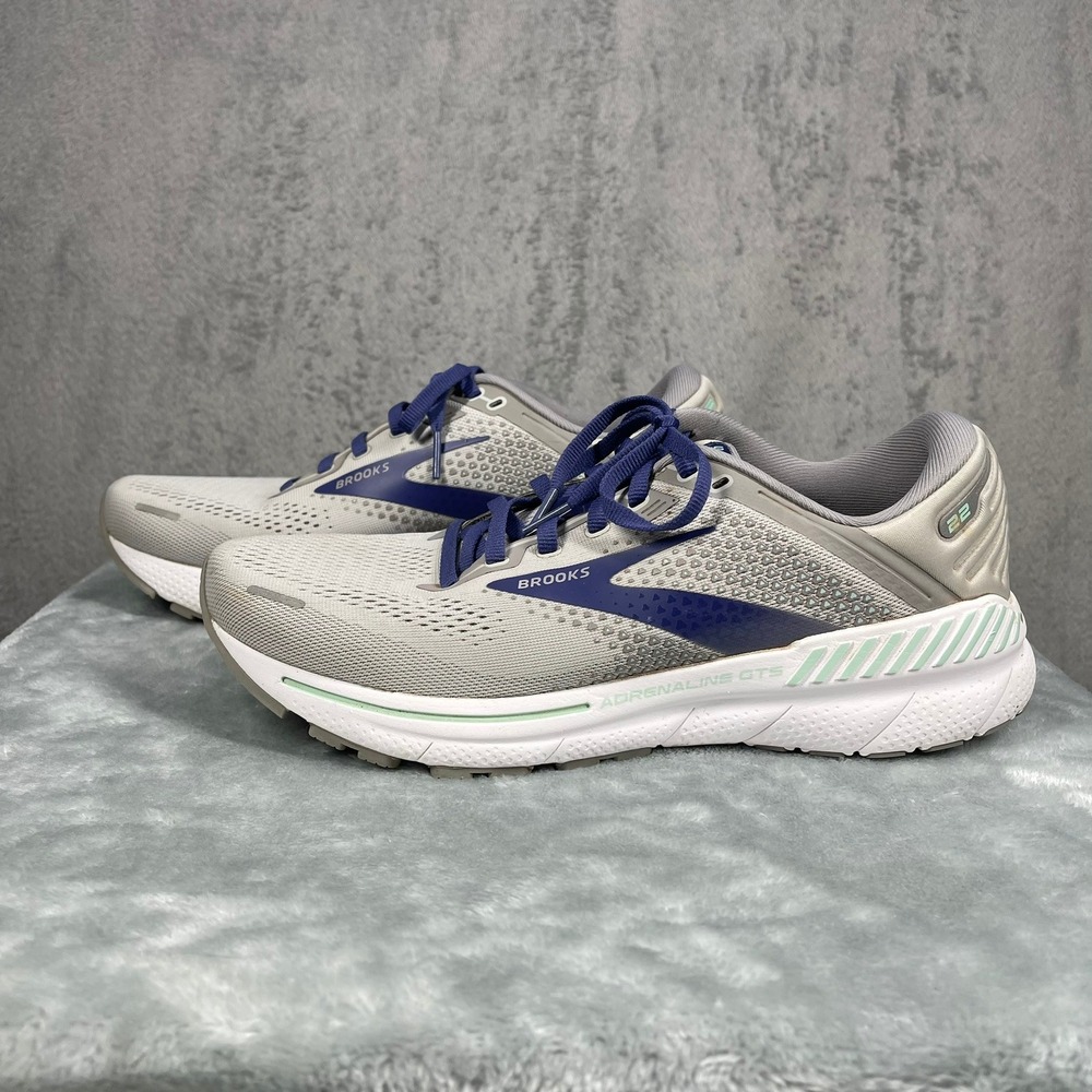 Brooks Adrenaline GTS 22 Mens 10.5 Wide Grey Blue Stability Running Shoes